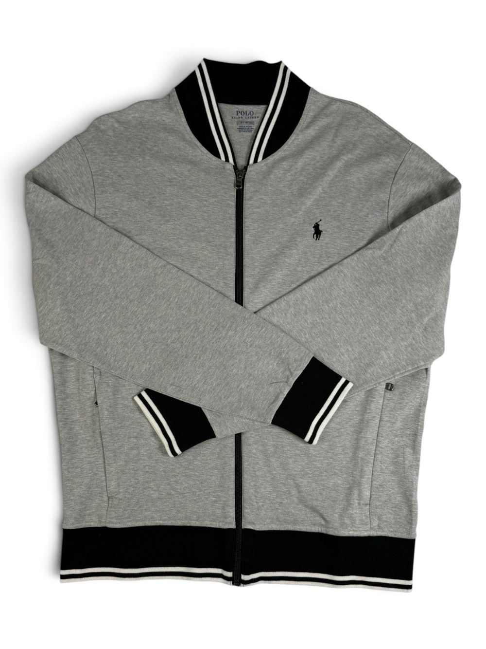 Polo Ralph Lauren Cotton Track Varsity Jacket Gray Black Men’s Large